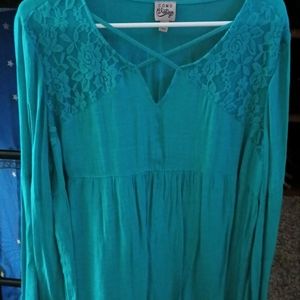 Women's long sleeve shirt lg turquoise